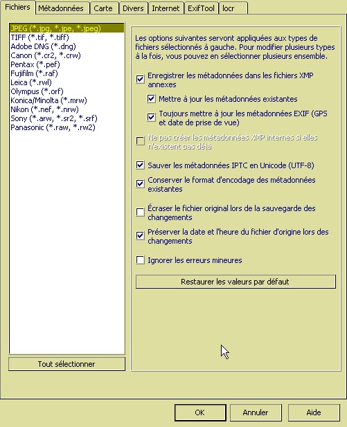 mt_popup:GeoSetter - 6 Fichiers et paramètres